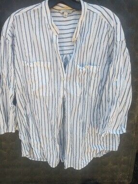 Light Blue & White Striped Men's Casual Button Shirt Large